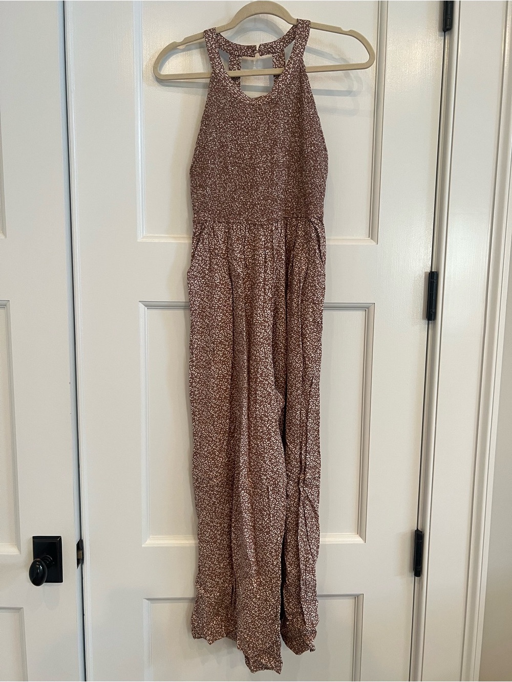 Jessica Simpson Mauve Brown & White Printed Jumpsuit